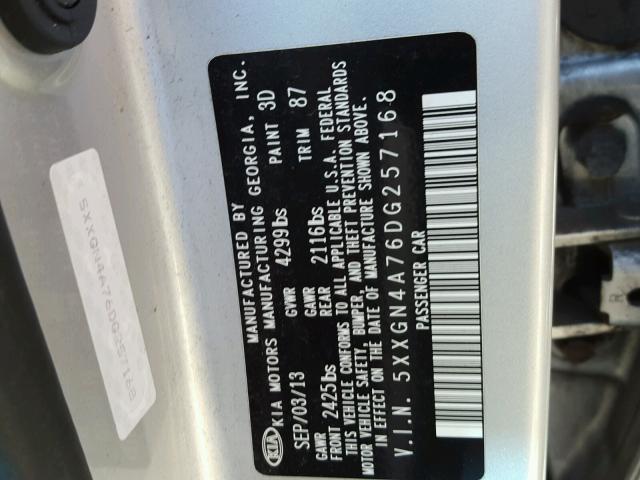 5XXGN4A76DG257168 - 2013 KIA OPTIMA SILVER photo 10