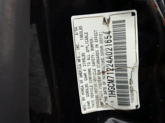 1HGCM71224A021654 - 2004 HONDA ACCORD LX BLACK photo 10