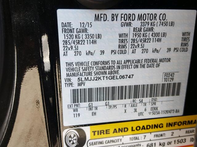 5LMJJ2KT1GEL06747 - 2016 LINCOLN NAVIGATOR BLACK photo 10