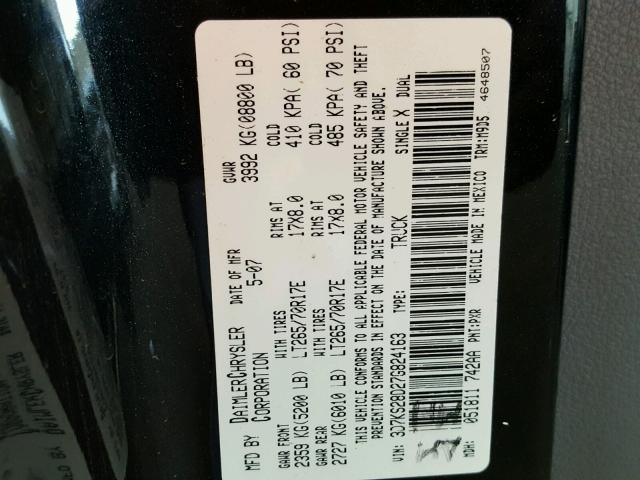 3D7KS28D27G824163 - 2007 DODGE RAM 2500 S BLACK photo 10