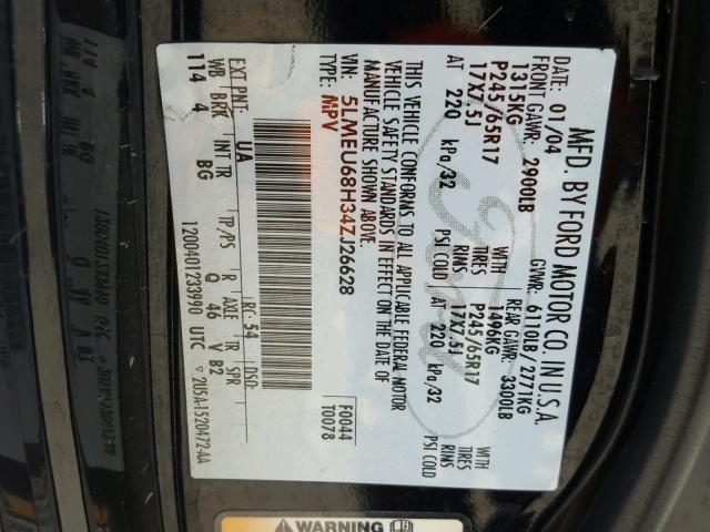 5LMEU68H34ZJ26628 - 2004 LINCOLN AVIATOR 黑色 照片 10