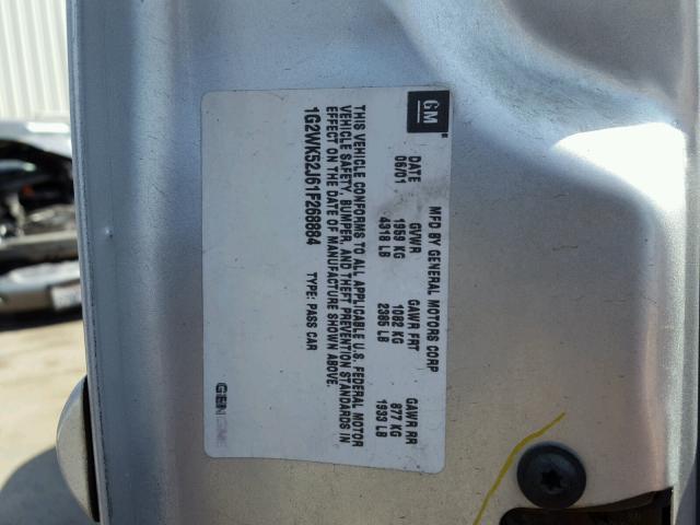 1G2WK52J61F268884 - 2001 PONTIAC GRAND PRIX Сріблястий фото 10