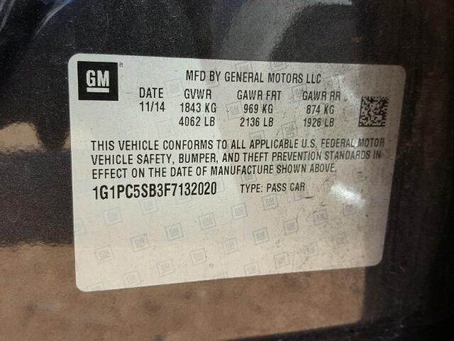 1G1PC5SB3F7132020 - 2015 CHEVROLET CRUZE LT CHARCOAL photo 10