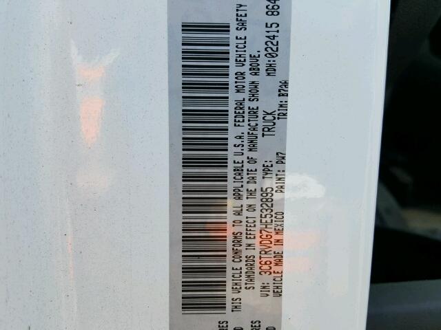3C6TRVDG7HE532895 - 2017 RAM PROMASTER 白色 照片 10