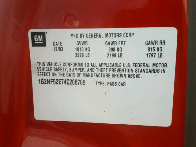 1G2NF52E74C206709 - 2004 PONTIAC GRAND AM S წითელი ფოტო 10