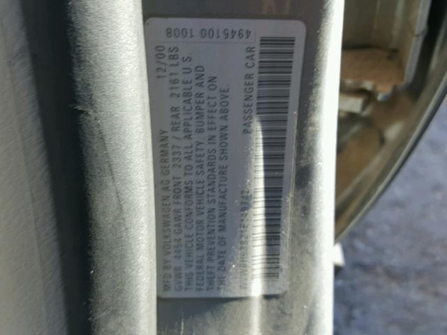 WVWRH63B21E149742 - 2001 VOLKSWAGEN PASSAT GLX GRAY photo 10