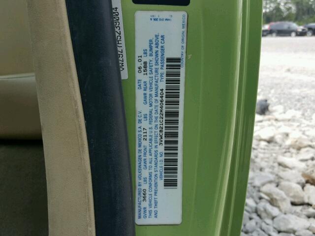 3VWCB21C22M406404 - 2002 VOLKSWAGEN NEW BEETLE 绿色 照片 10
