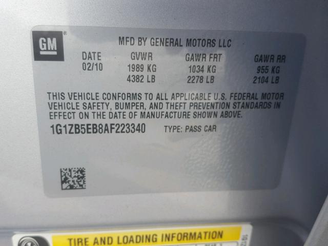 1G1ZB5EB8AF223340 - 2010 CHEVROLET MALIBU LS Boz foto 10