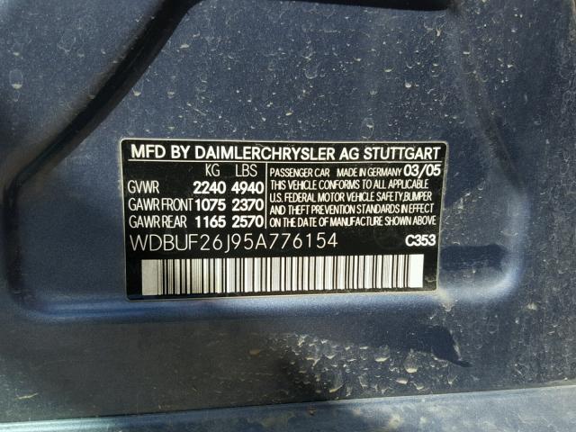 WDBUF26J95A776154 - 2005 MERCEDES-BENZ E 320 CDI BLUE photo 10