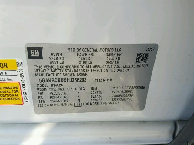 5GAKRCKDXHJ256203 - 2017 BUICK ENCLAVE თეთრი ფოტო 10