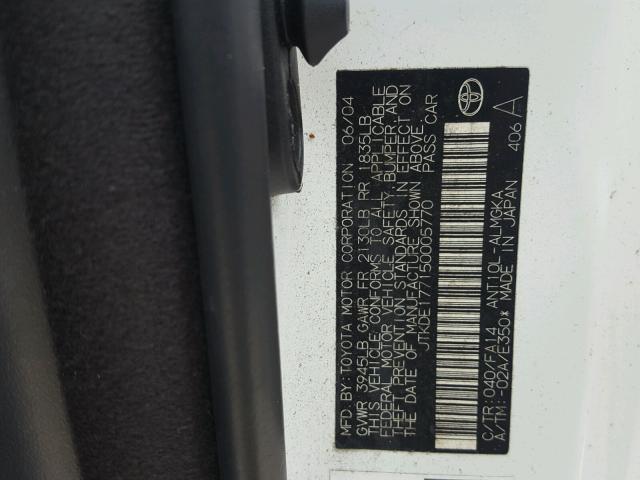 JTKDE177150005770 - 2005 TOYOTA SCION TC 白色 照片 10