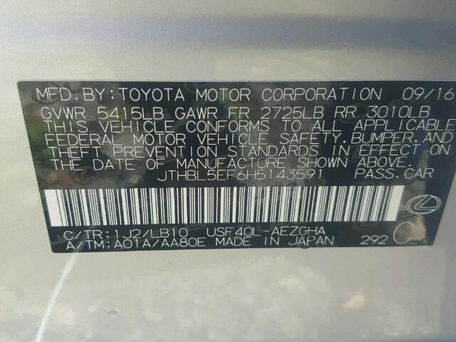 JTHBL5EF6H5143591 - 2017 LEXUS LS 460 SILVER photo 10