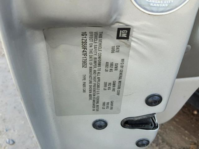 1G1ZS58F47F179652 - 2007 CHEVROLET MALIBU LS 银色 照片 10