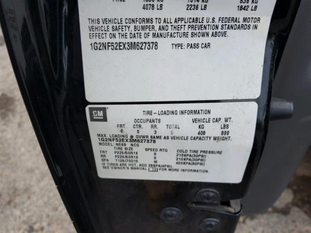 1G2NF52EX3M627378 - 2003 PONTIAC GRAND AM S შავი ფოტო 10