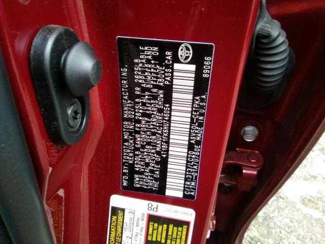 4T1BF1FK6HU746054 - 2017 TOYOTA CAMRY LE წითელი ფოტო 10