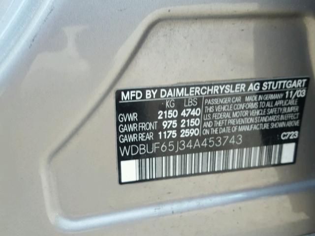 WDBUF65J34A453743 - 2004 MERCEDES-BENZ E 320 SILVER photo 10