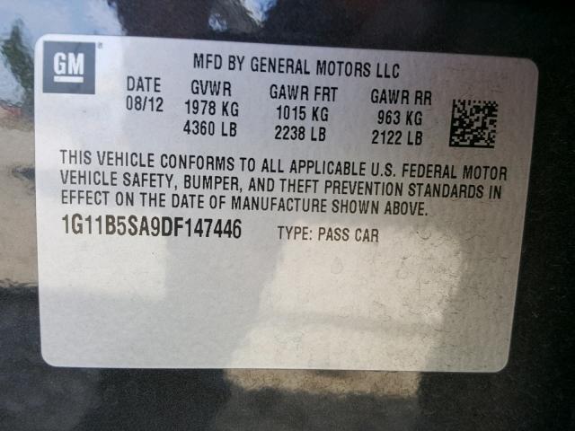 1G11B5SA9DF147446 - 2013 CHEVROLET MALIBU LS გრაფიტი ფოტო 10