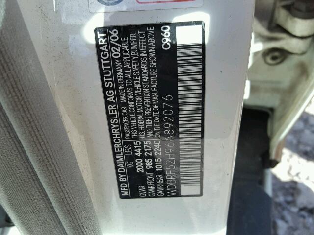 WDBRF52H96A892076 - 2006 MERCEDES-BENZ C GENERATI WHITE photo 10