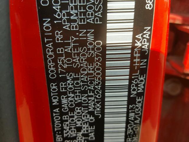 JTKKT624350093700 - 2005 TOYOTA SCION XA წითელი ფოტო 10