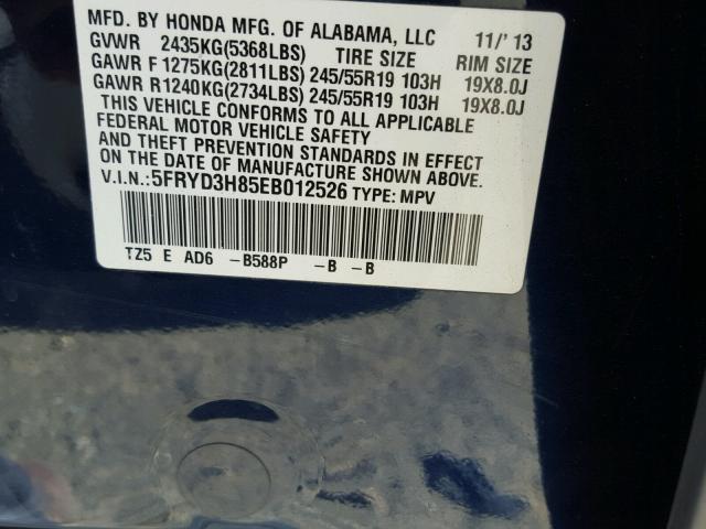 5FRYD3H85EB012526 - 2014 ACURA MDX ADVANC BLUE photo 10