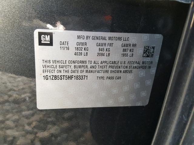 1G1ZB5ST5HF183371 - 2017 CHEVROLET MALIBU LS ნაცრისფერი ფოტო 10