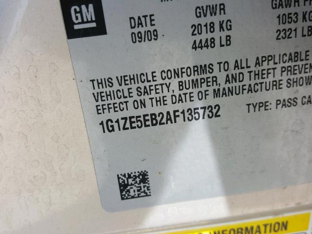 1G1ZE5EB2AF135732 - 2010 CHEVROLET MALIBU LTZ ოქროსფერი ფოტო 10