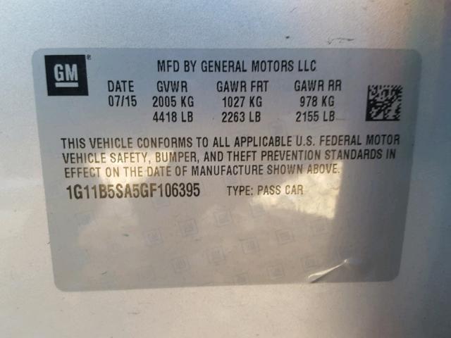 1G11B5SA5GF106395 - 2016 CHEVROLET MALIBU LIM 银色 照片 10