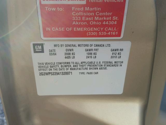 2G2WP522941328971 - 2004 PONTIAC GRAND PRIX Qızıl foto 10