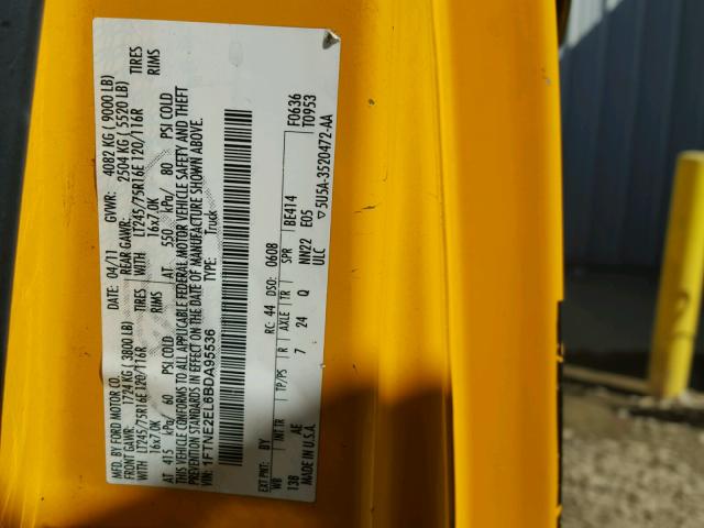 1FTNE2EL6BDA95536 - 2011 FORD ECONOLINE YELLOW photo 10