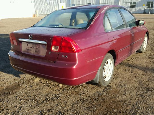 2HGES16532H514837 - 2002 HONDA CIVIC LX MAROON photo 4