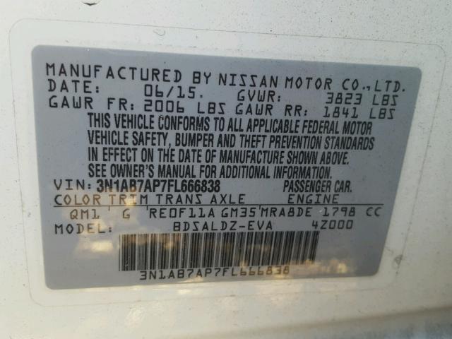 3N1AB7AP7FL666838 - 2015 NISSAN SENTRA S WHITE photo 10