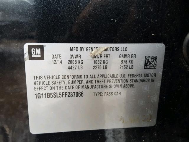 1G11B5SL5FF237066 - 2015 CHEVROLET MALIBU LS ნაცრისფერი ფოტო 10