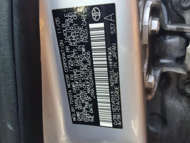 JTKKT624960144506 - 2006 TOYOTA SCION XA ვერცხლისფერი ფოტო 10