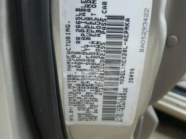 4T1BF28B13U302155 - 2003 TOYOTA AVALON XL SILVER photo 10