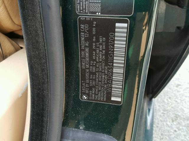 WBADR63411GN91700 - 2001 BMW 540 IT AUT GREEN photo 10