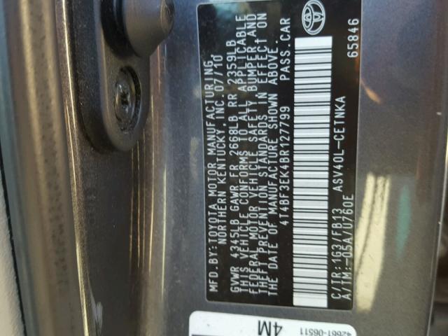 4T4BF3EK4BR127799 - 2011 TOYOTA CAMRY BASE GRAY photo 10