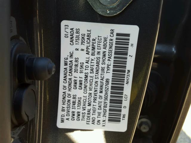 2HGFB2F56DH527689 - 2013 HONDA CIVIC LX GRAY photo 10