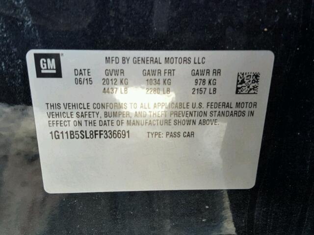 1G11B5SL8FF336691 - 2015 CHEVROLET MALIBU LS შავი ფოტო 10