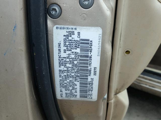 4T1BF28B42U213467 - 2002 TOYOTA AVALON XL GOLD photo 10