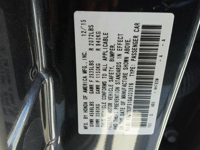 19UUB2F51GA003876 - 2016 ACURA TLX TECH BLACK photo 10