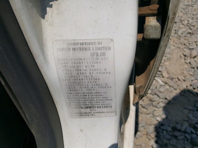 4S6DM58W0Y4412972 - 2000 HONDA PASSPORT E 白色 照片 10