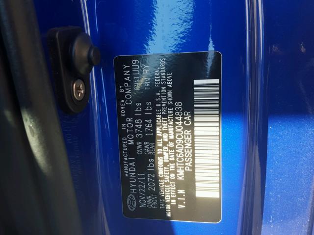 KMHTC6AD9CU044838 - 2012 HYUNDAI VELOSTER B BLUE photo 10