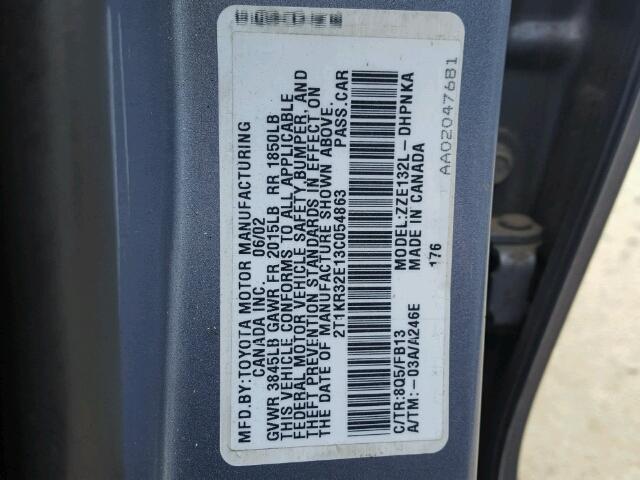 2T1KR32E13C054863 - 2003 TOYOTA MATRIX XR BLUE photo 10