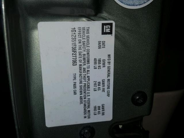 1G1ZS51F36F277063 - 2006 CHEVROLET MALIBU LS Жасыл фото 10