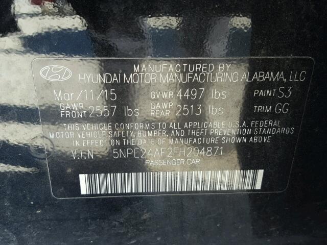 5NPE24AF2FH204871 - 2015 HYUNDAI SONATA SE BLACK photo 10