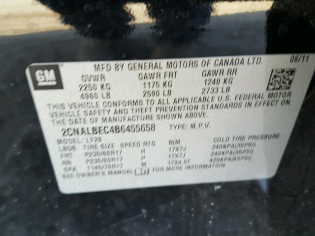 2CNALBEC4B6455658 - 2011 CHEVROLET EQUINOX LS BLACK photo 10