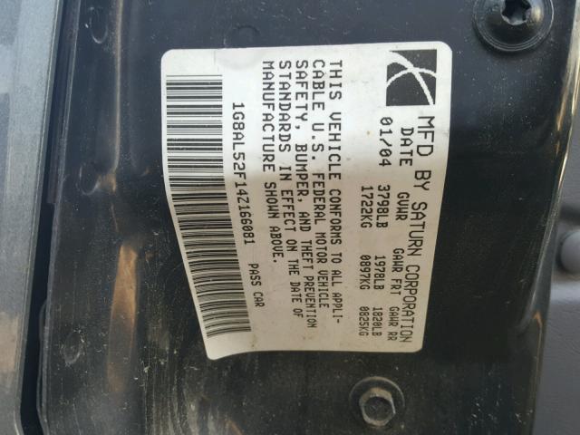 1G8AL52F14Z166081 - 2004 SATURN ION LEVEL GRAY photo 10