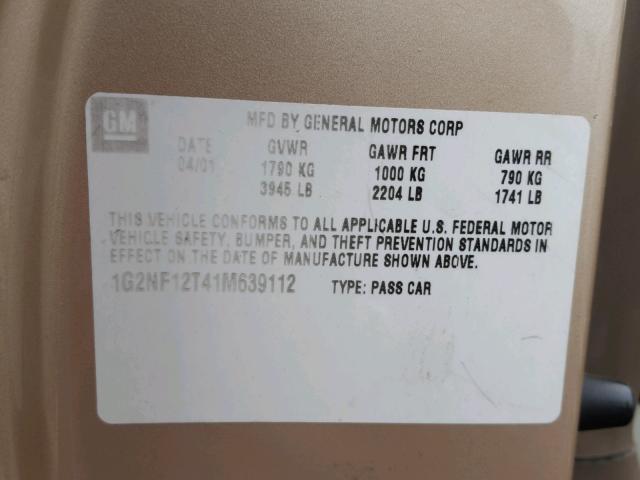 1G2NF12T41M639112 - 2001 PONTIAC GRAND AM S Qızıl foto 10