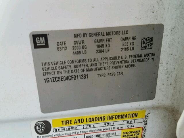 1G1ZC5E04CF311381 - 2012 CHEVROLET MALIBU 1LT 白色 照片 10