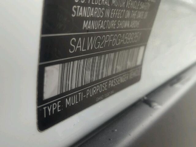 SALWG2PF6GA599351 - 2016 LAND ROVER RANGE ROVE WHITE photo 10